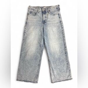 Old Navy Women’s Size 12 High-Rise Wide-Leg Jeans – Light Wash Denim, Raw Hem